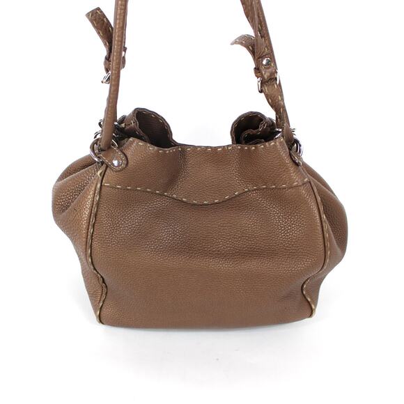 FENDI Selleria Lavorazione A Mano Bronze Pebbled Leather Satchel Handbag Bucket - Picture 6 of 10